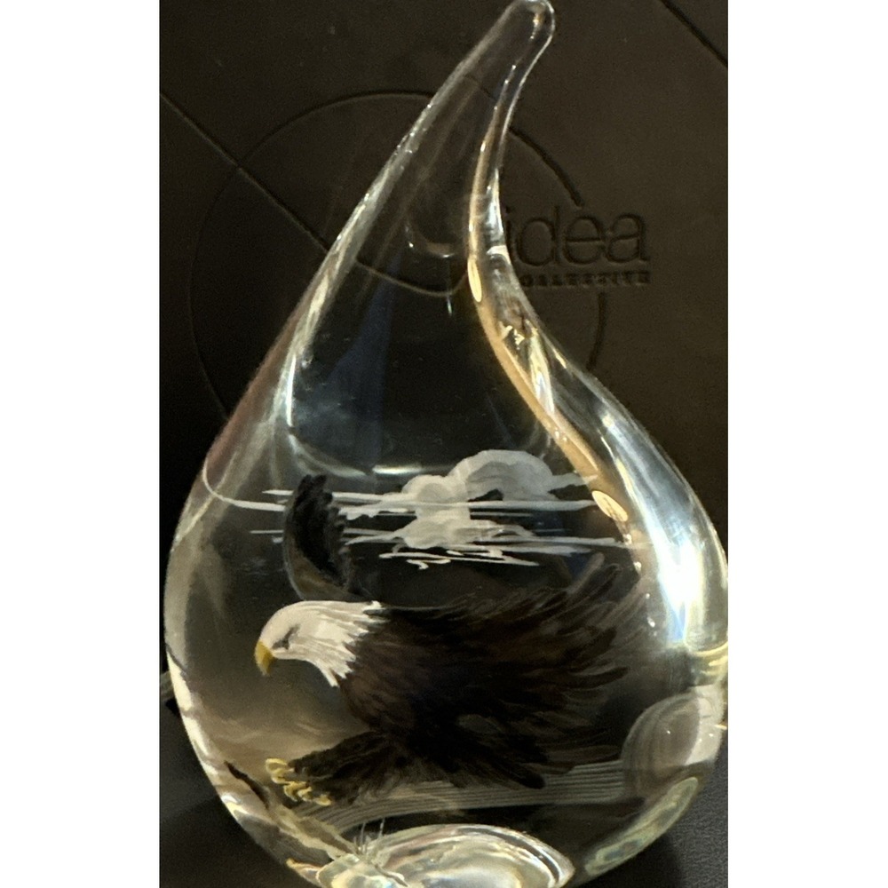 Larson Hand Painted Crystal Bald Eagle Art Clear Glass Paperweight DS 96!